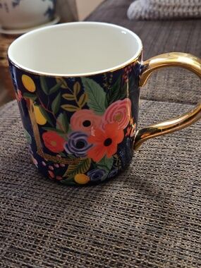 Rifle Paper Co For Anthropologie Floral Gold Letter L Monogram Mug